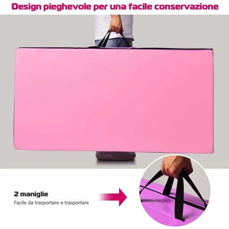 Materassino Da Ginnastica 240 Cm, A 3 Sezioni, Con Maniglie, Tapettino Per Allenamento A Casa, Fitness E Yoga, Pieghevole Antiscivolo, Rosa E Viola 5 Materassino Da Ginnastica 240 Cm, A 3 Sezioni, Con Maniglie, Tapettino Per Allenamento A Casa, Fitness E Yoga, Pieghevole Antiscivolo, Rosa E Viola - immagine 5