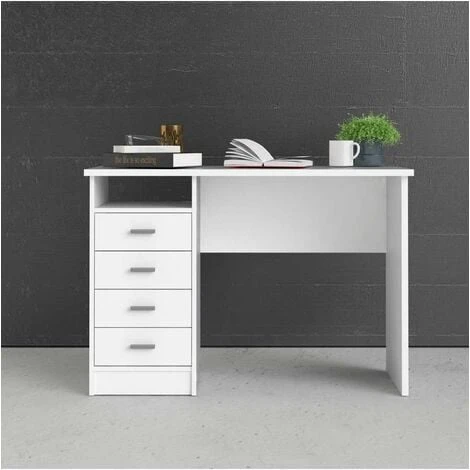 Scrivania Con 4 Cassetti Bianco, 110x76x48,5 Cm 2 Scrivania Con 4 Cassetti Bianco, 110x76x48,5 Cm - immagine 2