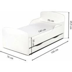 Letto Per Bambini In Legno Con Cassetto E Materasso Dimensioni:140x70 Colore Bianco -Armonia Casa 23694552 3