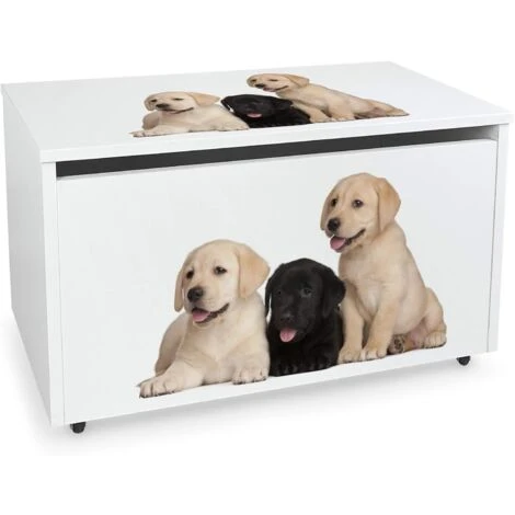 Contenitore Portagiochi In Legno Bianco Su Ruote Motivo I Miei Cani 1 Contenitore Portagiochi In Legno Bianco Su Ruote Motivo I Miei Cani