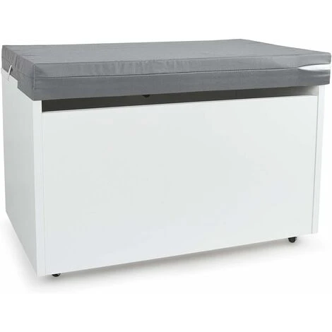 Contenitore Portagiochi In Legno Bianco Su Ruote + Materasso 1 Contenitore Portagiochi In Legno Bianco Su Ruote + Materasso