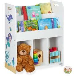 Relaxdays Scaffale Porta Giochi, Libri E Giocattoli, Bimbe E Bimbi, Immagine Sirena, Organizer, PB, 75x62x29 Cm, Bianco