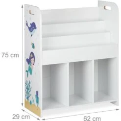 Relaxdays Scaffale Porta Giochi, Libri E Giocattoli, Bimbe E Bimbi, Immagine Sirena, Organizer, PB, 75x62x29 Cm, Bianco -Armonia Casa 23699207 4