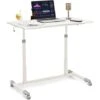 Scrivania Per Computer Con Ruote Porta PC, Porta Cuffie, Compatta E Multifunzione, Bianco