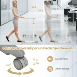 Scrivania Per Computer Con Ruote Porta PC, Porta Cuffie, Compatta E Multifunzione, Bianco -Armonia Casa 23710612 5