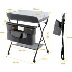 Fasciatoio Pieghevole Portatile, Bagnetto Cambio Pannolini Per Bambini Neonati, Con Ruote E Vaschetta, Grigio -Armonia Casa 23710621 5