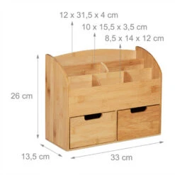 Relaxdays Portaoggetti Da Scrivania, 6 Scomparti, 2 Cassetti, Cancelleria Ufficio, Bambù, Studio, 26x33x13,5 Cm,Naturale -Armonia Casa 23754035 4