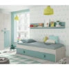 Dmora Letto Singolo Lubbock, Struttura Letto Per Cameretta, Letto Con Lettino Estraibile O Cassettone E Mensola Abbinata, Cm 201x98h43, Bianco E Verde Acqua, Con Imballo Rinforzato