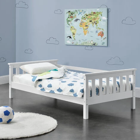 Letto Per Bambini Con Testiera E Pediera 70x140 Cm Letto Di Design Moderno In Legno Di Pino - Bianco 1 Letto Per Bambini Con Testiera E Pediera 70x140 Cm Letto Di Design Moderno In Legno Di Pino - Bianco