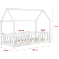 Letto Per Bambino A Forma Di Casetta Con Barriera Anticaduta 160x80 Cm Lettino In Legno Di Pino Con Sponde / Sbarre Di Sicurezza - Bianco -Armonia Casa 24084918 3
