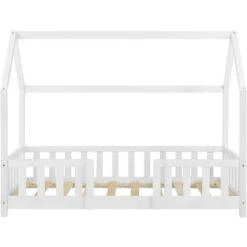 Letto Per Bambino A Forma Di Casetta Con Barriera Anticaduta 160x80 Cm Lettino In Legno Di Pino Con Sponde / Sbarre Di Sicurezza - Bianco -Armonia Casa 24084918 5