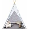 COSTWAY Tenda Da Gioco Indiana Per Bambini, Teepee Di Cotone Con Tappetino Imbottito, Custodia Per Il Trasporto, Grigio, Alto 160cm