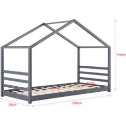 Letto Per Bambino / Gioventú A Forma Di Casetta 90 X 200 Cm Lettino Di Design Moderno Struttura In Legno - Grigio Scuro -Armonia Casa 24115069 3