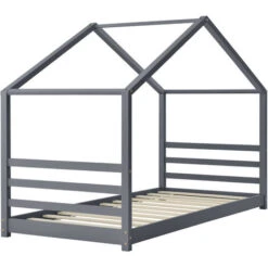 Letto Per Bambino / Gioventú A Forma Di Casetta 90 X 200 Cm Lettino Di Design Moderno Struttura In Legno - Grigio Scuro -Armonia Casa 24115069 4