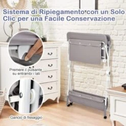 COSTWAY Fasciatoio Pieghevole Per Neonati, Mobile Tavolo Cambio Pannolini 4 In 1 Portatile, Altezza Regolabile, 75x80x99-105 Cm, Con Ruote E Cintura Di Sicurezza, Portata Massima 30 Kg (Grigio) -Armonia Casa 25178325 4