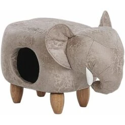Pouf Contenitore Per Bambini In Tessuto Effetto Pelle Grigio Gambe Legno Jumbo