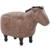 Pouf Per Bambini In Tessuto Effetto Pelle Marrone Scuro Gambe In Legno Horse