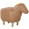 Pouf Per Bambini In Tessuto Effetto Pelle Beige Con Gambe In Legno Horse