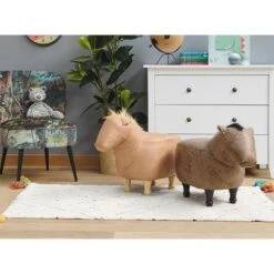 Pouf Per Bambini In Tessuto Effetto Pelle Beige Con Gambe In Legno Horse -Armonia Casa 25982026 2