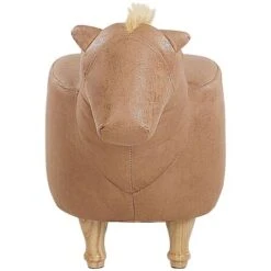 Pouf Per Bambini In Tessuto Effetto Pelle Beige Con Gambe In Legno Horse -Armonia Casa 25982026 4