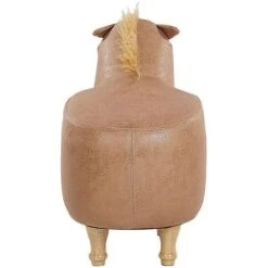 Pouf Per Bambini In Tessuto Effetto Pelle Beige Con Gambe In Legno Horse -Armonia Casa 25982026 5