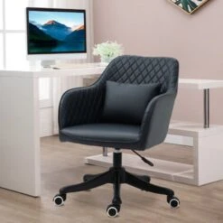 Vinsetto Sedia Ufficio Ergonomica E Regolabile In Similpelle Grigio Scuro Con Cuscino Lombare Massaggiante -Armonia Casa 26373148 2