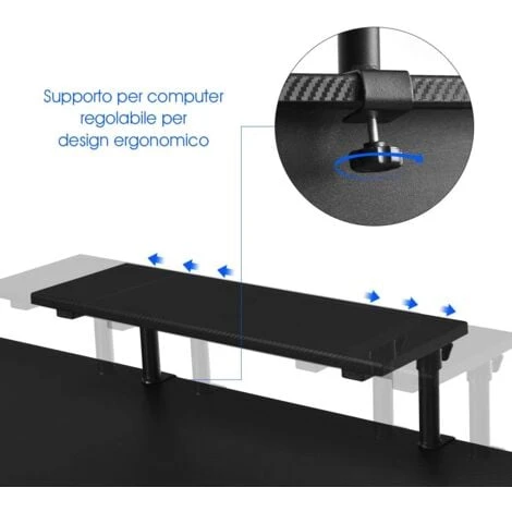 Scrivania Gaming Scrivania Ufficio Computer Tavolo Per Computer, Con Supporto Per Cuffia, Tazze E Audio, Nero, 132 X 60 X 90,5-99,5cm 4 Scrivania Gaming Scrivania Ufficio Computer Tavolo Per Computer, Con Supporto Per Cuffia, Tazze E Audio, Nero, 132 X 60 X 90,5-99,5cm - immagine 4