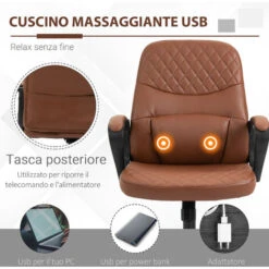 Vinsetto Sedia Poltrona Ufficio Massaggiante In Similpelle Marrone Con Altezza Regolabile -Armonia Casa 27112077 5