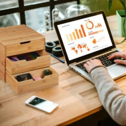 Relaxdays Portaoggetti Da Scrivania, 26x30x31 Cm, Cassettiera Con 3 Tiretti, Organizer Per Ufficio & Studio, Naturale -Armonia Casa 27152908 3