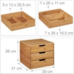 Relaxdays Portaoggetti Da Scrivania, 26x30x31 Cm, Cassettiera Con 3 Tiretti, Organizer Per Ufficio & Studio, Naturale -Armonia Casa 27152908 4