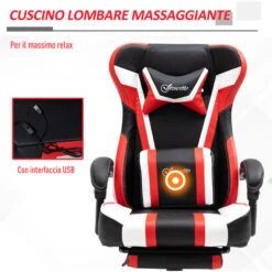 Vinsetto Poltrona Gaming Ufficio Recilnabile Altezza Regolabile Massaggiante, Porta USB -Armonia Casa 27383717 4
