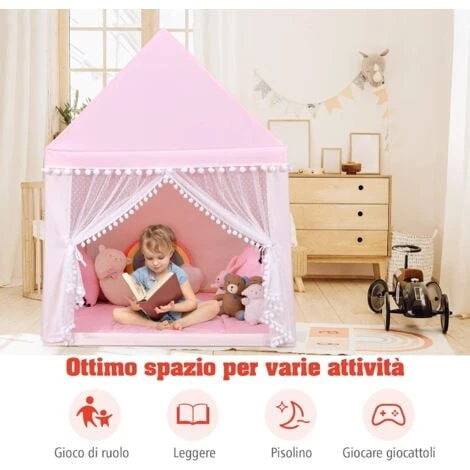 Tenda Da Gioco Casetta Per Bambini, Castello Giocattolo Tenda, Legno Cotone, 120x105x140 Cm (Rosa) 2 Tenda Da Gioco Casetta Per Bambini, Castello Giocattolo Tenda, Legno Cotone, 120x105x140 Cm (Rosa) - immagine 2