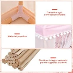 Tenda Da Gioco Casetta Per Bambini, Castello Giocattolo Tenda, Legno Cotone, 120x105x140 Cm (Rosa) 7 Tenda Da Gioco Casetta Per Bambini, Castello Giocattolo Tenda, Legno Cotone, 120x105x140 Cm (Rosa) -Armonia Casa 27940857 3
