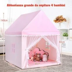 Tenda Da Gioco Casetta Per Bambini, Castello Giocattolo Tenda, Legno Cotone, 120x105x140 Cm (Rosa) 9 Tenda Da Gioco Casetta Per Bambini, Castello Giocattolo Tenda, Legno Cotone, 120x105x140 Cm (Rosa) -Armonia Casa 27940857 5