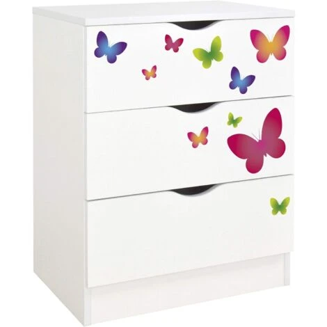 Casettiera Roma Bianca In Legno Con Cassetti - Motivo Farfalle 2 Casettiera Roma Bianca In Legno Con Cassetti - Motivo Farfalle - immagine 2