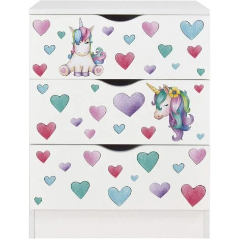 Casettiera Roma Bianca In Legno Con Cassetti - Motivo Unicorno 2 Casettiera Roma Bianca In Legno Con Cassetti - Motivo Unicorno - immagine 2