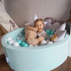 KiddyMoon 90X30cm/200 Palline ∅ 7CM Piscina Di Palline Colorate Per Bambini Tondo Fabbricato In EU, Grigio Ch:Bianco/Grigio/Turchese Ch -Armonia Casa 28780755 3