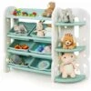 Mobile Contenitore Porta Giochi, Scaffale Organizzatore Per Giocattoli, Con 6 Contenitori Ripiano E Angoliera, 110 X 35 X 92 Cm