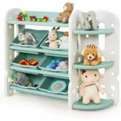 Mobile Contenitore Porta Giochi, Scaffale Organizzatore Per Giocattoli, Con 6 Contenitori Ripiano E Angoliera, 110 X 35 X 92 Cm