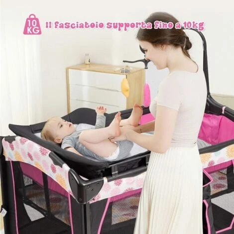 Lettino Da Viaggio Per Neonati Box Portatile, Lettino Pieghevole Con Ruote E Materassino, Borsa Di Trasporto E Giochi Inclusi, Rosa 3 Lettino Da Viaggio Per Neonati Box Portatile, Lettino Pieghevole Con Ruote E Materassino, Borsa Di Trasporto E Giochi Inclusi, Rosa - immagine 3