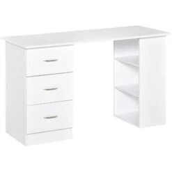 Homcom Scrivania Con 3 Cassetti E Ripiani In Legno Bianco 120x49x72cm
