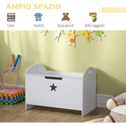 Homcom Baule Contenitore Portagiochi Per Cameretta Bambini In Legno Bianco 62 X 40 X 46.5cm -Armonia Casa 28946829 4