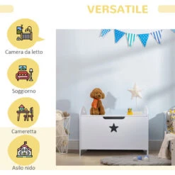 Homcom Baule Contenitore Portagiochi Per Cameretta Bambini In Legno Bianco 62 X 40 X 46.5cm -Armonia Casa 28946829 5