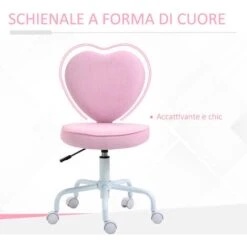 HOMCOM Sedia Per Scrivania Cameretta A Forma Di Cuore Con 5 Rotelle Girevoli -Armonia Casa 28947298 4