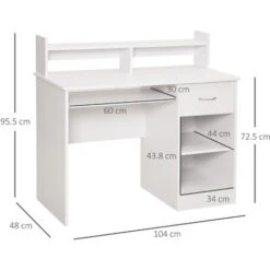 HOMCOM Scrivania Compatta Per Computer In Legno Bianco Con Ripiano Tastiera Estraibile -Armonia Casa 28947325 3