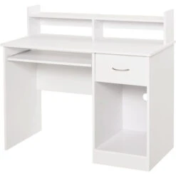 HOMCOM Scrivania Compatta Per Computer In Legno Bianco Con Ripiano Tastiera Estraibile -Armonia Casa 28947325 4