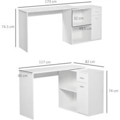 HOMCOM Scrivania Angolare Con Cassetti Estraibile E Scaffale Girevole 360° Bianca -Armonia Casa 28947453 3