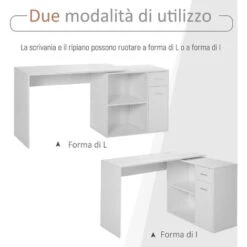HOMCOM Scrivania Angolare Con Cassetti Estraibile E Scaffale Girevole 360° Bianca -Armonia Casa 28947453 4