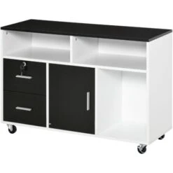HOMCOM Mobile Porta Stampante Con Cassetti Mobiletto Multiuso Nero E Bianco