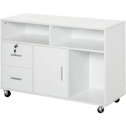 HOMCOM Mobile Porta Stampante Con Cassetti Mobiletto Multiuso Bianco